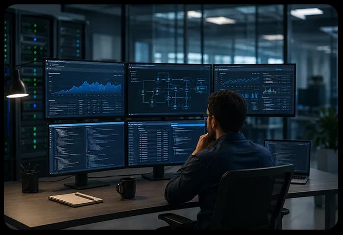 L'équipe de développement logiciel de Clustox collaborant sur un projet