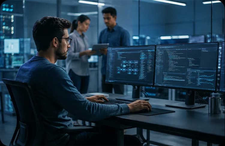 L'équipe de développement logiciel de Clustox collaborant sur un projet