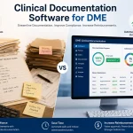 Clinical documentation software for DME providers showing the contrast between manual paper-based workflows and automated digital documentation systems
