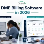 Side-by-side comparison of traditional DME billing with paper forms and errors versus AI-powered DME billing software with clean dashboards and approvals