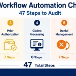 DME workflow automation audit checklist overview diagram showing seven operational areas from patient intake through compliance documentation with automation scoring