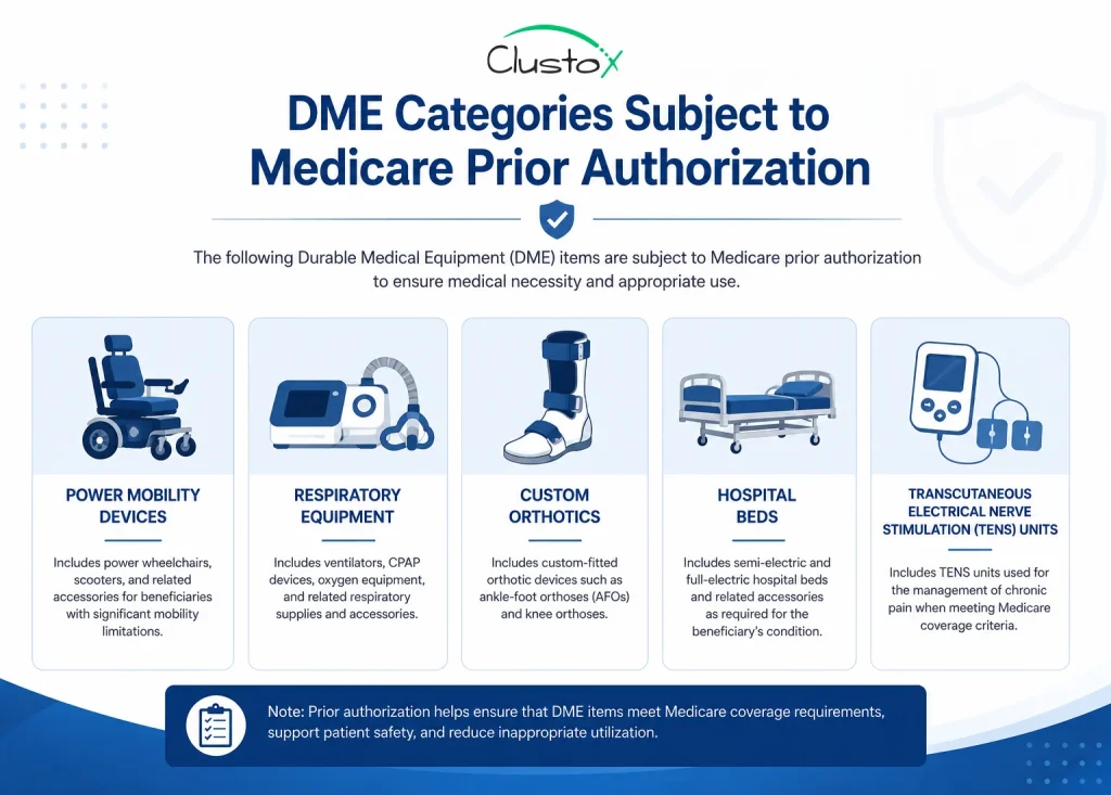 Categories of durable medical equipment requiring Medicare prior authorization in 2026