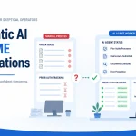 Illustration of a DME billing director reviewing AI workflow results with a skeptical but open expression
