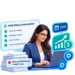 DME billing automation in 2026 showing the shift from manual workflows to AI-driven operations, with automated eligibility checks, prior authorizations, claim submissions, and denial management
