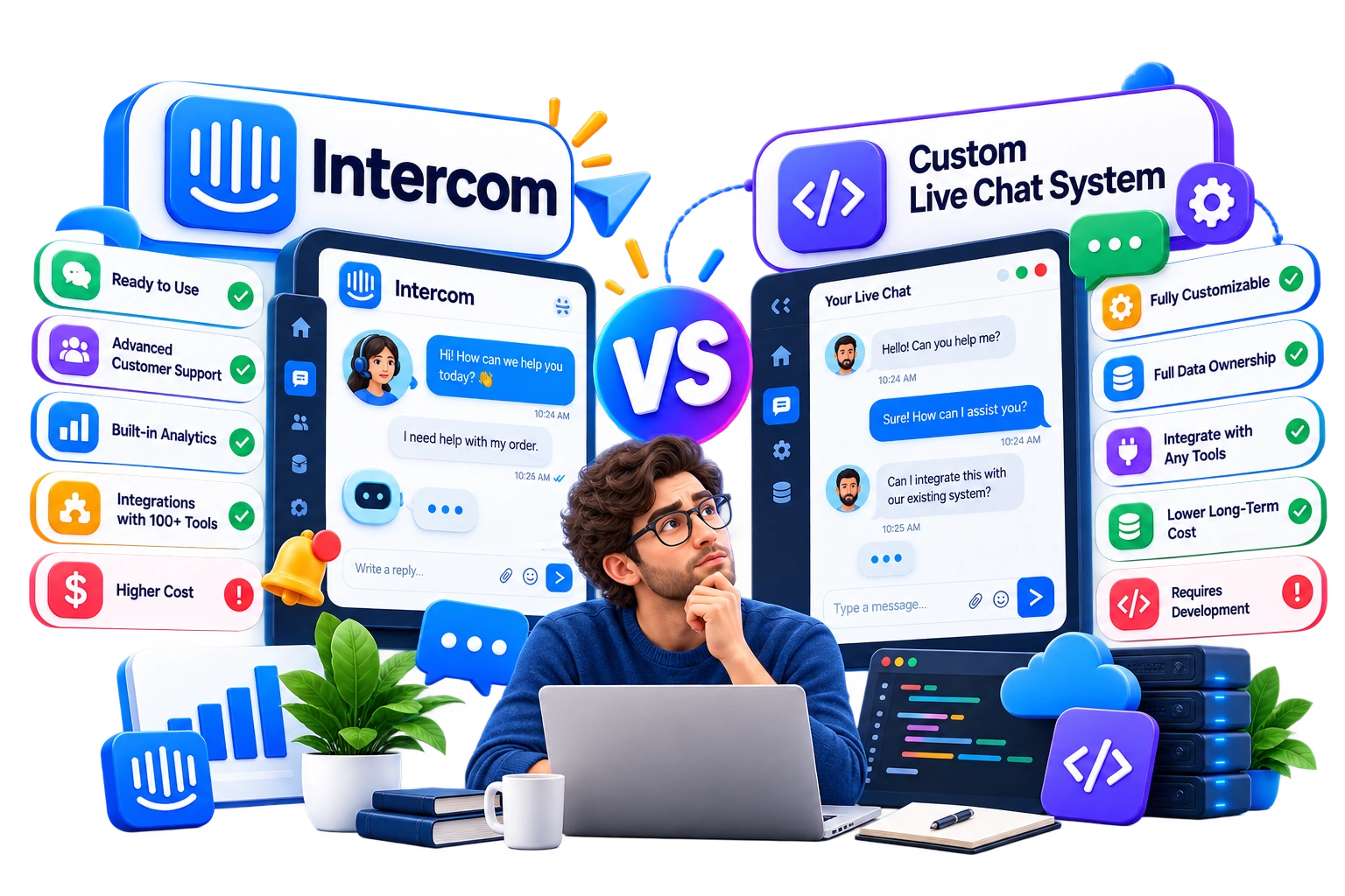 Intercom vs. Custom Live Chat System: What Should You Choose